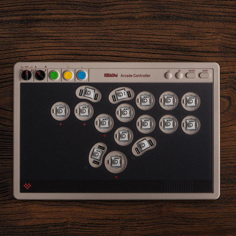 8bitdo arcade controller (grijs rood, 2.4 ghz bluetooth usb, nintendo switch 1 + 2, pc)