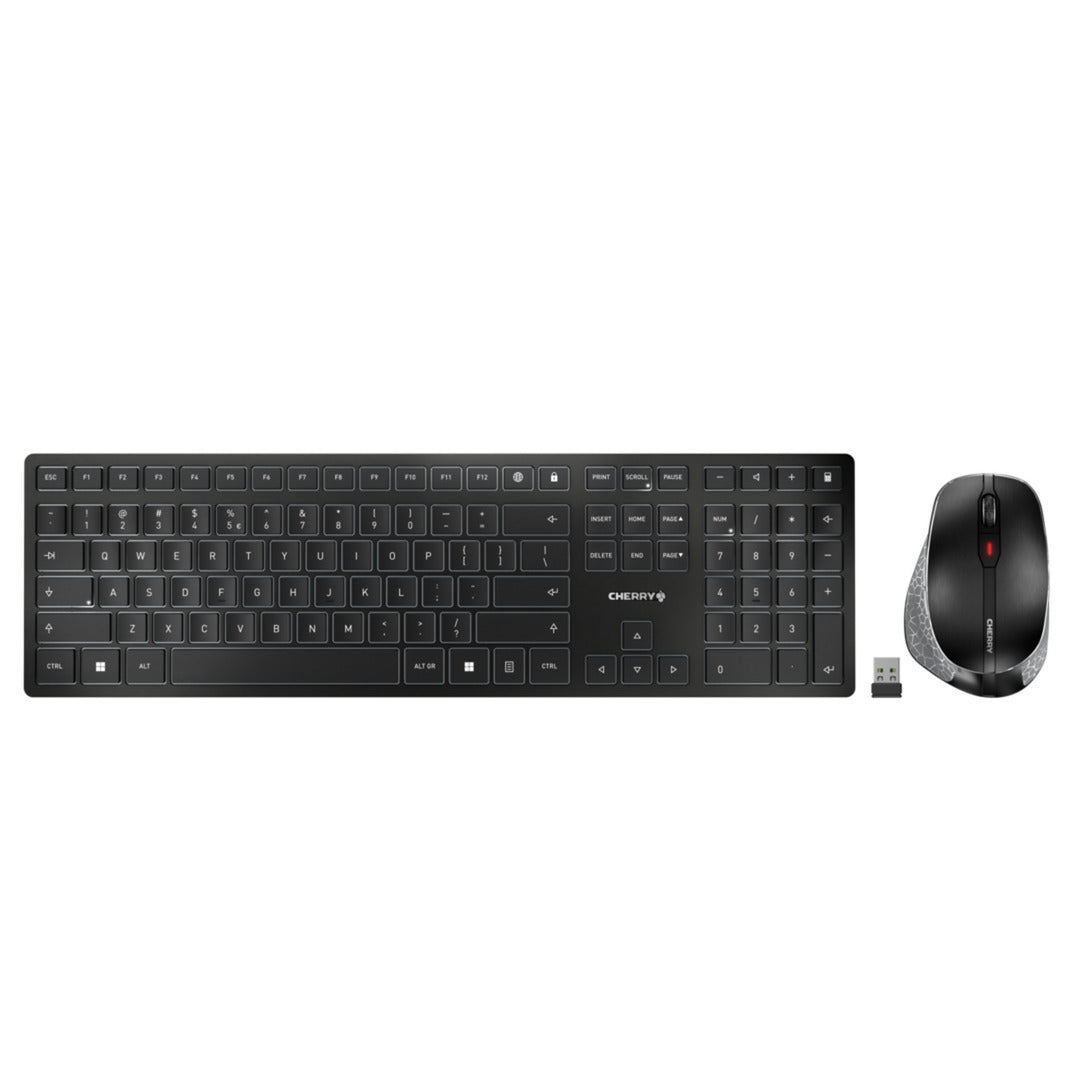 Cherry DW 9500 Slim, Desktop-Set (Schwarz Silber, EU-Layout (QWERTY), Scherenschalter, 3.000 dpi, 2,4 GHz Bluetooth 4.2)