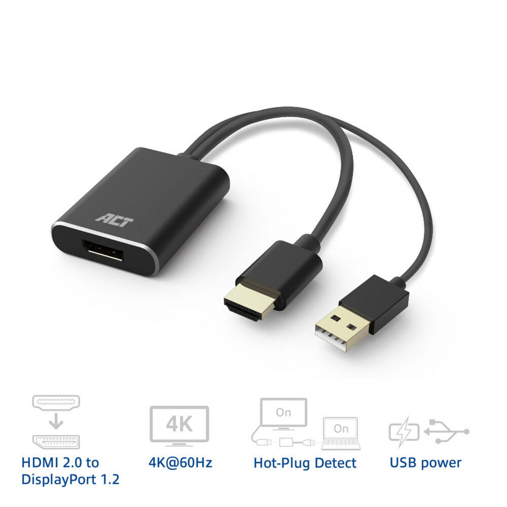 Act-Konnektivität HDMI-zu-DisplayPort-Adapter, 4K@60Hz (Schwarz)