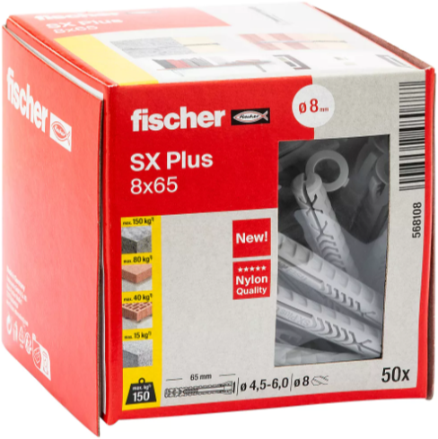 Fischer plug sx plus 8x65 – universeelplug – ø8 mm – 50 stuks