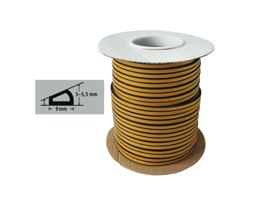Fix-o-moll Zugluftstreifen – D-Profil – 100 m x 9 mm – 3–5,5 mm – schwarz