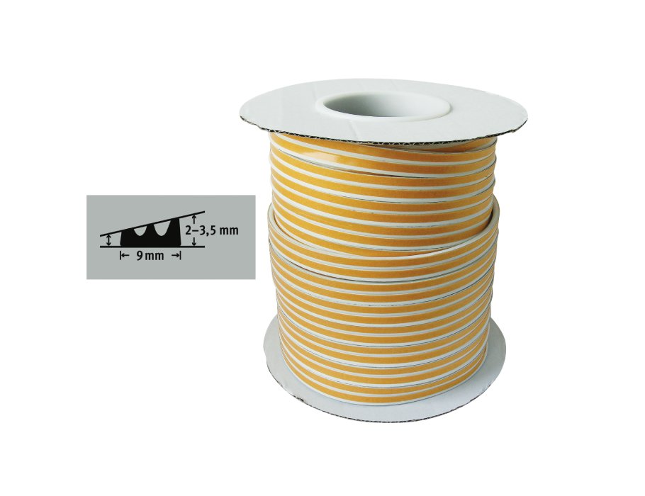 Fix-o-moll Zugluftstreifen – E-Profil – 100 m x 9 mm – 1–3,5 mm – weiß