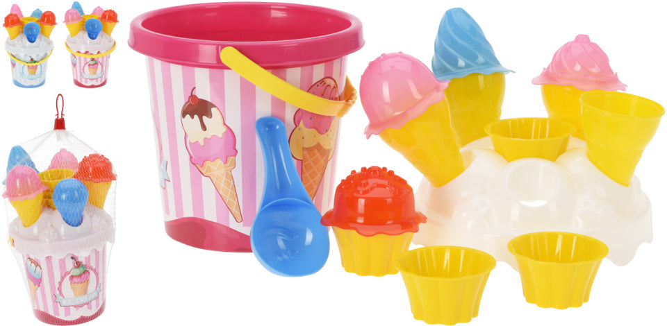 Kostenloser und einfacher Strandeimer mit Eiscreme, 11-teilig, rosa