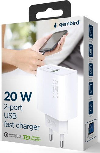 Gembird USB + USB-C Schnellladegerät 20 W weiß – a9540151