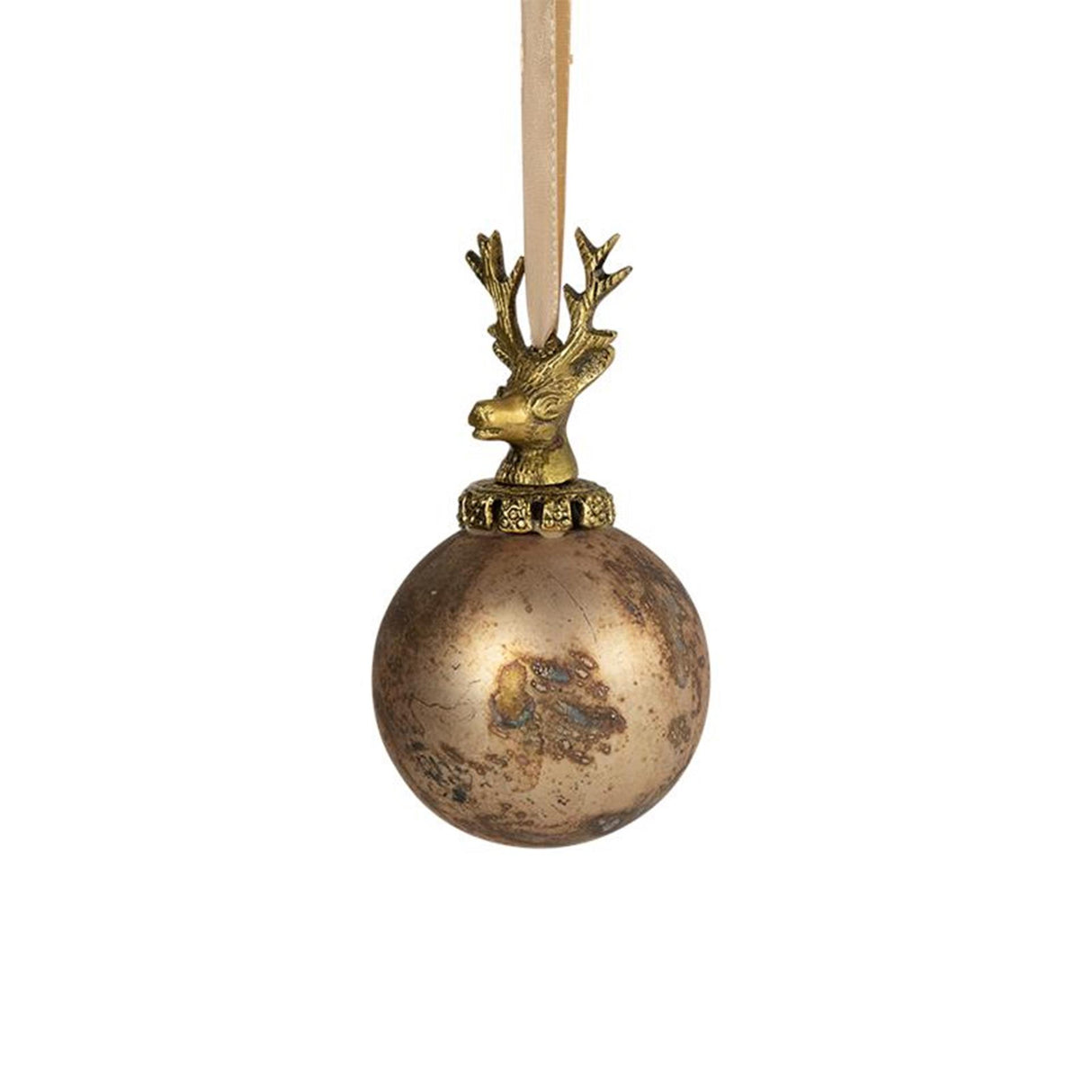 Weihnachtskugel Hirsch aus Glas antikbraun ø8cm