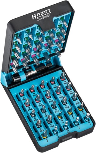 Hazet-Bit-Set | 2-6 | ph1-ph3 | pz1-pz3 | t6-t40 | 1 4 Zoll (6,3 mm) Sechskant massiv | Pozidriv-Profil PZ, Kreuzkopfprofil PH, manipulationssicheres Torx®-Profil | 51-teilig - 2240n 51