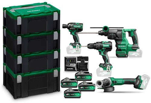 Hikoki kc36h4a-mvb4 | multivolt accu combiset 36v dv36dc + wr36dh + dh3628da + g3613dve in hsc koffers (4x 4.0ah mv b accu + uc18ysl3 snellader) - kc36h4a-mvb4
