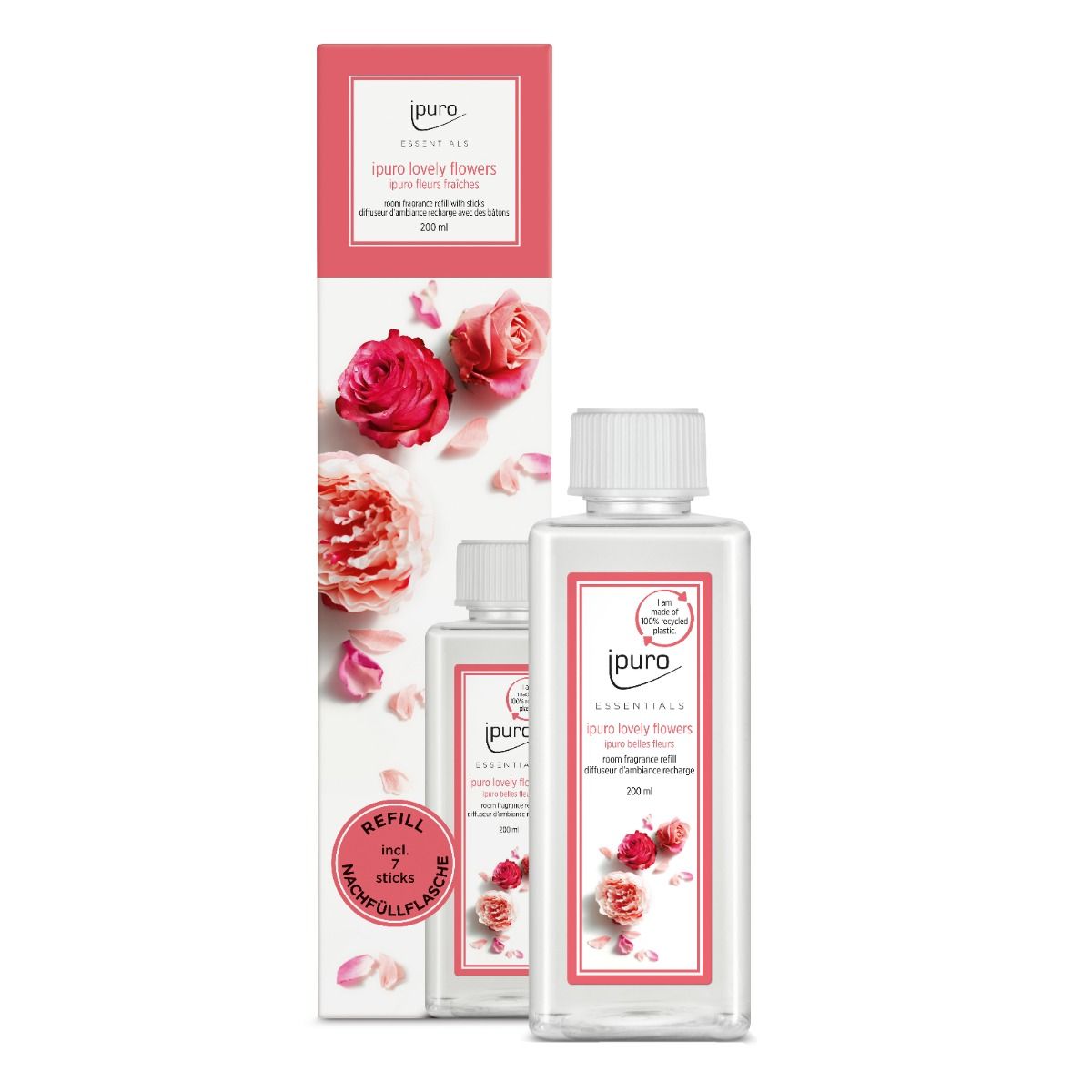 Ipuro Duftdiffusor, Nachfüllpackung mit schönen Blumen, 200 ml