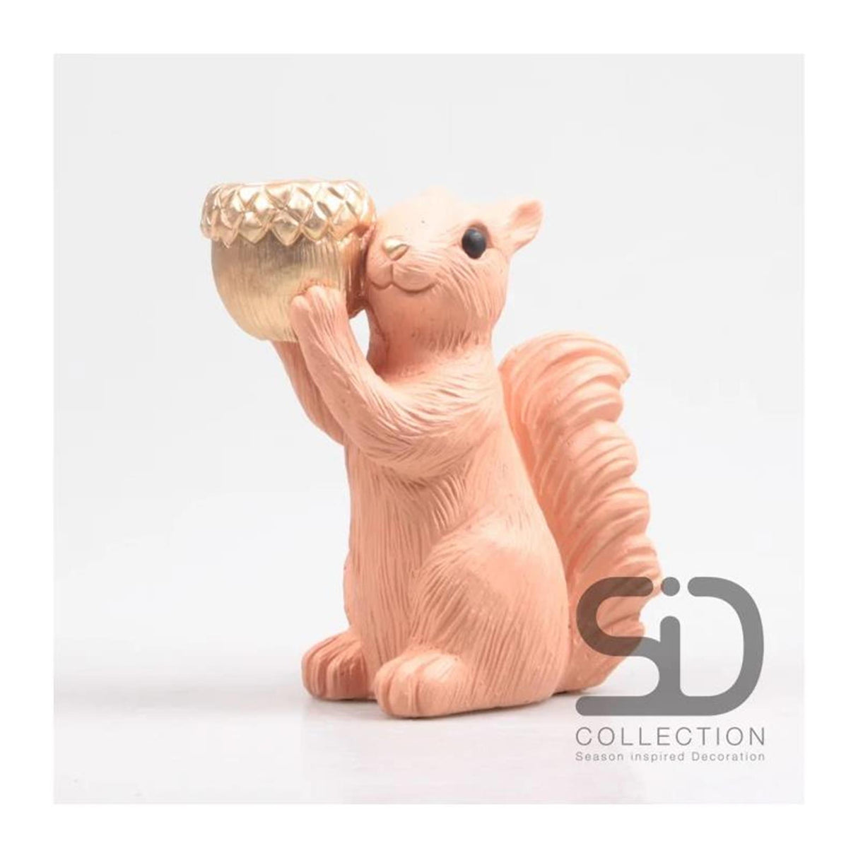 Season inspired decoration eekhoorn met waxinehouder 18x10,5x20,5cm beigerood