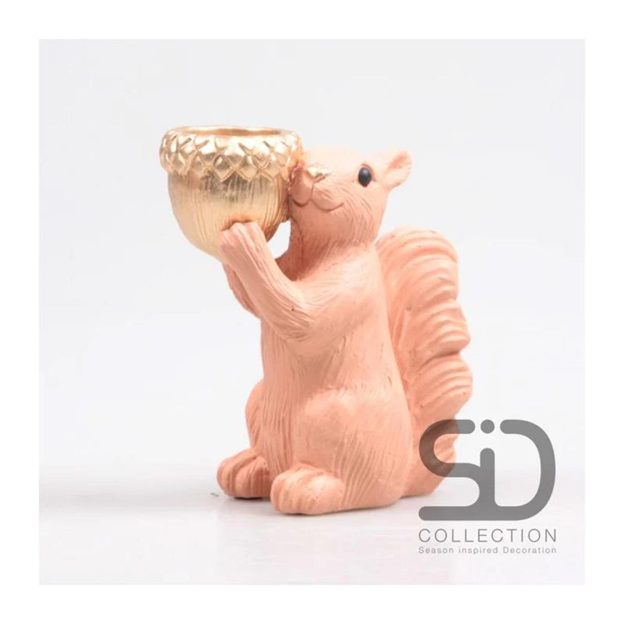 Season inspired decoration eekhoorn met waxinehouder 14,5x8,5x16,3cm beigerood
