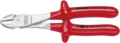 Knipex Kraft-Seitenschneider verchromt tauchisoliert, VDE-geprüft 200 mm - 7407200