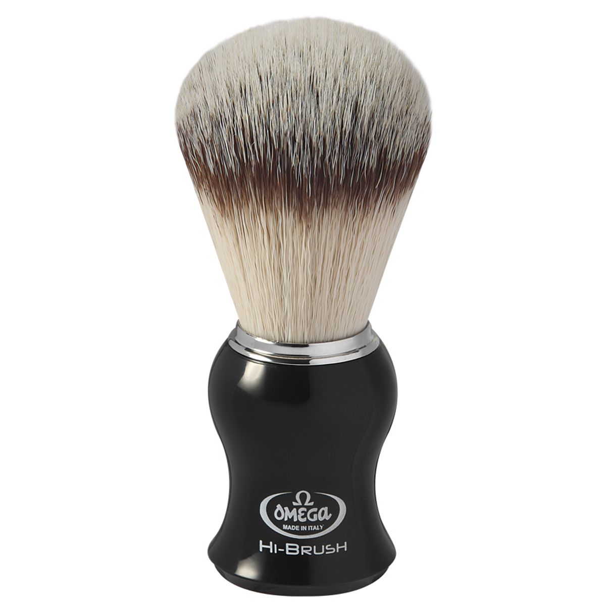 Omega Rasierpinsel Hi-Brush Kunsthaar mit Dachshaareffekt, schwarzer Griff, 11 cm