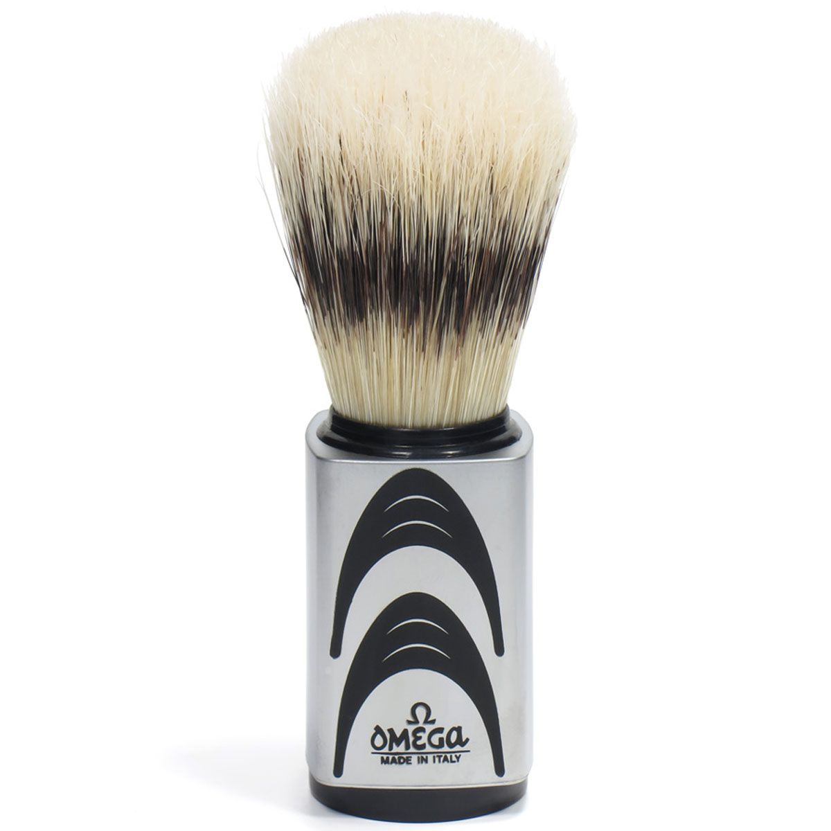 Omega Rasierpinsel Hi-Brush Schweineborsten mit Dachshaareffekt, grauer Griff + Standard 11,5 cm