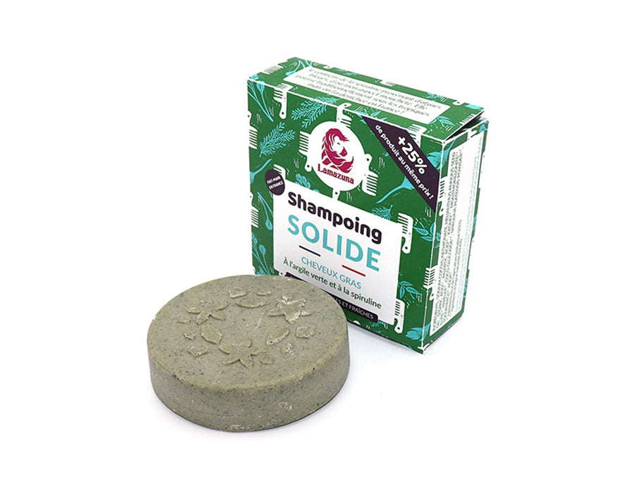 Lamazuna Shampoo-Block – fettiges Haar – grüne Tonerde, Spirulina