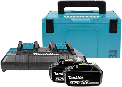 Makita Zubehör 197629-2 Starterset 18 V Li-Ion 2x 5,0 Ah + Duo-Ladegerät in Mbox – BL1850 – DC18rd