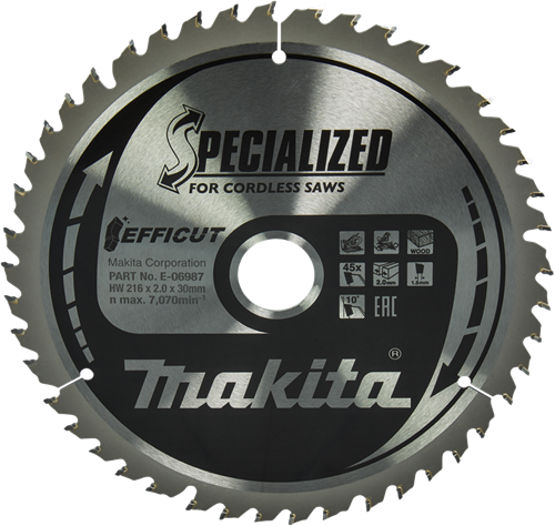 Makita Zubehör Kappsägeblatt Holz | Wirkung 216x30x2,0 45t 10g - e-06987 - e-06987