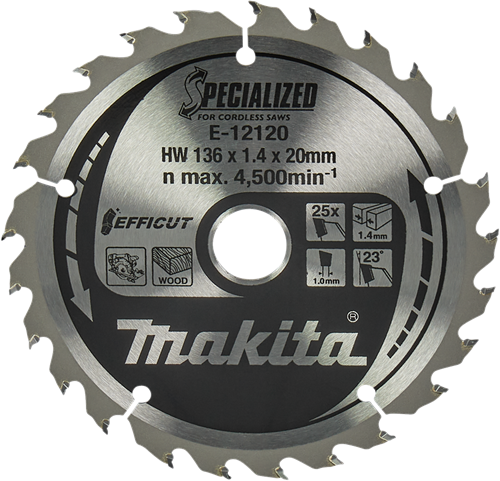 Makita Zubehör Kreissägeblatt Holz | Wirkung 136x20x1,5 25t 23g - e-12120 - e-12120