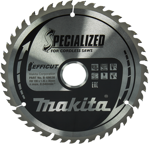 Makita Zubehör Kreissägeblatt Holz | Wirkung 190x30x1,45 45t 23g - b-68638 - b-68638