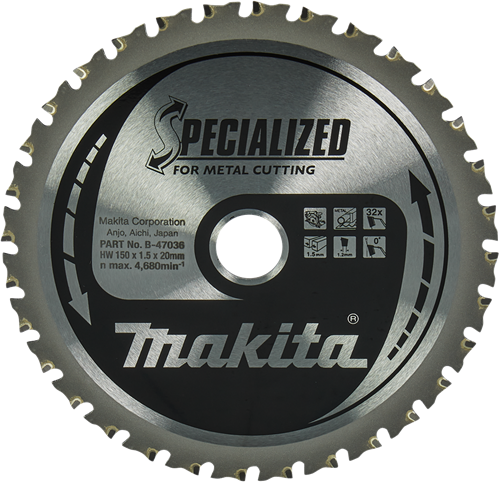 Makita Zubehör Kreissägeblatt Stahl | Spezialisiert 150x20x1,5 32t 0g - B-47036 B-47036