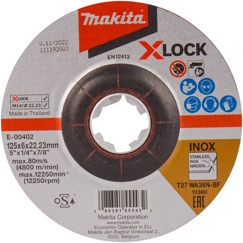 Makita-Zubehör e-00402 | Schleifscheibe | x-lock | 125 x 6,0 x 22,23 mm Edelstahl – e-00402