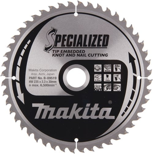 Makita accessoires makita cirkelzaagblad voor hout | specialized: noest spijker | ø 235mm asgat 30mm 48t - b-09519