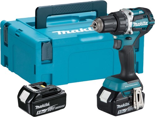 Makita ddf484rtj 18-V-Bohrschrauber, bürstenloser 5,0-Ah-Akku (2 Stück), Schnellladegerät, Mbox