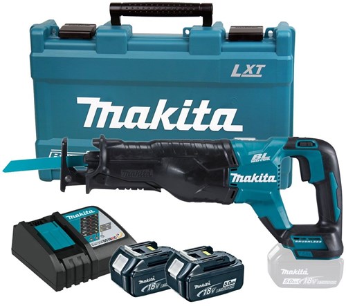 Makita DJR187RTE 18V Akku-Säbelsäge bürstenlos | 5,0 Ah Akku (2 Stück), Schnellladegerät, Koffer