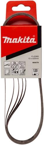 Makita Zubehör Makita P-43365 Schleifband rot – Schleifband Power File – Schleifband Streifenschleifer – K120 – 13 x 533 mm (5 Stück)