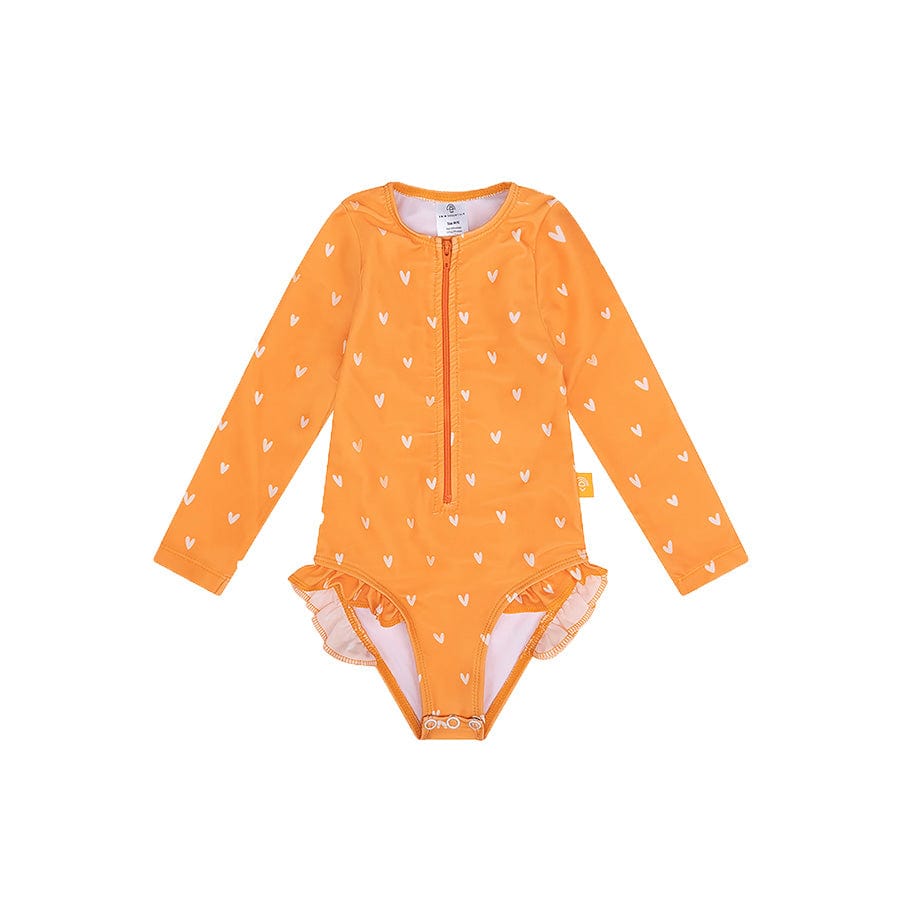 Orangenkuss | Orangefarbener UV-Badeanzug für Mädchen mit langen Ärmeln
