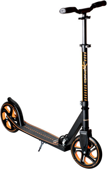 Muuwmi 2-Rad-Kinderroller, faltbar, mit Fußbremse, Schwarz, Orange