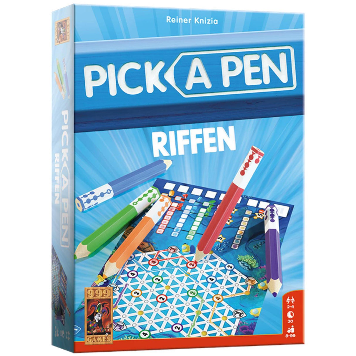 999games 999 Spiele – Wähle einen Stift – Riffing – Würfelspiel – Würfel mit Bleistiften – Wertungsbögen mit 3 verschiedenen Levels – Brettspiel – Familienspiel – kleines Geschenk – enthält Spielregeln in NL und EN