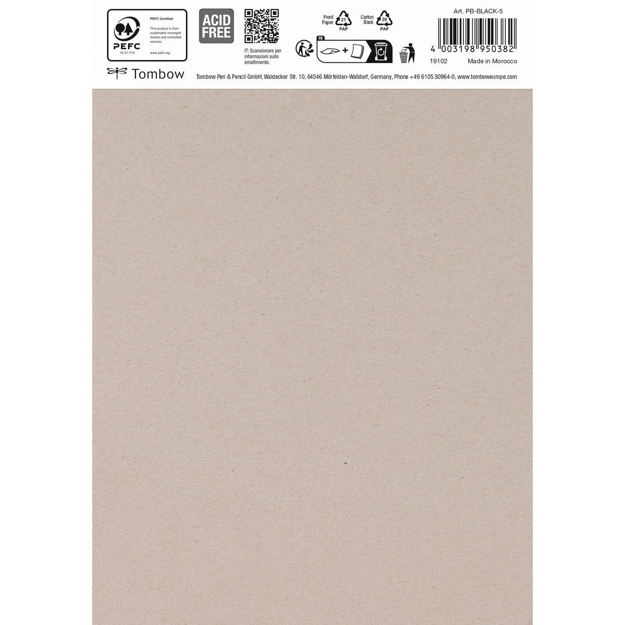 Tombow • schwarzes Papier DIN A5 (14,8 x 21 cm), 15 Blatt, 250 g m² (120 lbs), schwarz