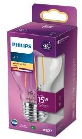 Philips led lamp - standaard lampvorm met e27 fitting - warmwit licht: 2700k - 15w - helder glas