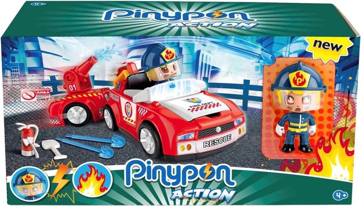 Famosa Pinypon – Feuerwehrauto mit Anhänger und Feuerwehrmann