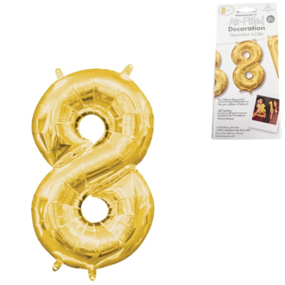 Amscan Folienballon Zahl 8 goldfarben 22 cm x 35 cm | 40 Stück
