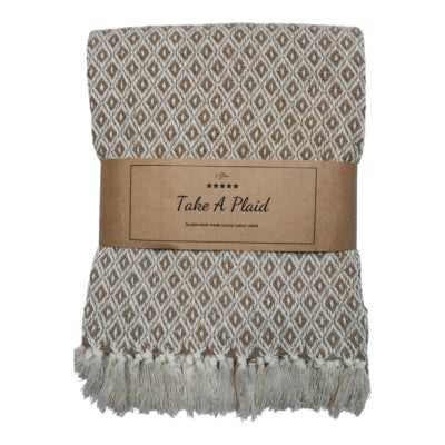 Nehmen Sie ein Plaid 56 aus recycelter Baumwolle in Beige, 130 x 180 cm | 12 Stück