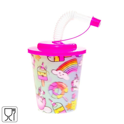 3D-Becher mit Strohhalm Einhorn 250 ml | 24 Stück