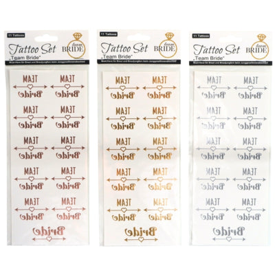 Tattoo-Set Team Bride 18 cm 3-fach sortiert 11er-Set | 24 Stück