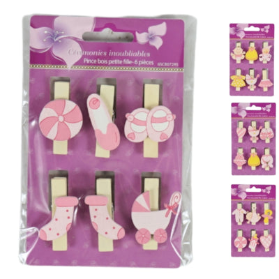 Holzklammer Babyrosa 4-fach sortiert 6er-Set | 48 Stück