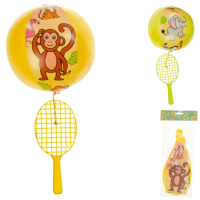 Tennisschläger mit Ball auf elastischem Safari 24 cm 2 sortiert | 12 Stück