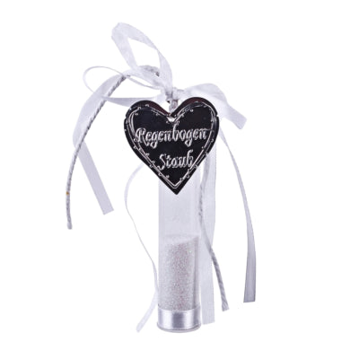 Geschenkanhänger Regenbogen Stoff Glitzer weiß 10 cm | 18 Stück