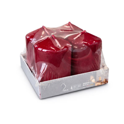 Gala Blockkerze bordeaux 4,5 x 7,5 cm 4er Set | 12 Stück