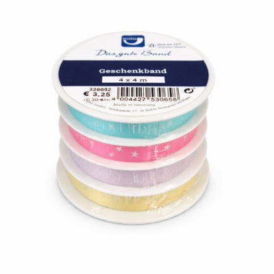 Horn Geschenkband Happy Birthday Pastell 4 m 4er Set | 24 Stück