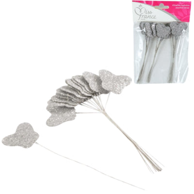 Miss France Ballonbinder Schmetterling mit Glitzer silberfarben 13 cm 36 Stück | 24 Stück