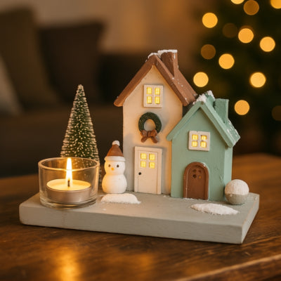 Weihnachts-Teelichthalter Haus 3-fach sortiert | 8 Stück