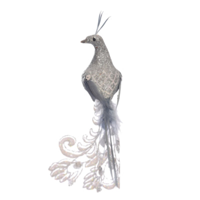 Pfau auf Clip silberfarben 16 cm | 24 Stück
