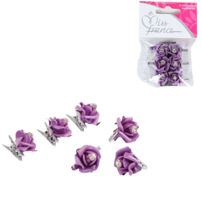 Klemme mit Blume lila 2,5 cm 6er-Set | 24 Stück