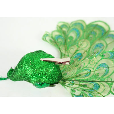 Pfau auf Clip Glitzer grün 18 cm | 12 Stück