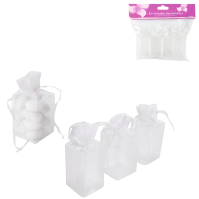 Geschenkverpackung Organza weiß 9 cm 4er Set | 24 Stück
