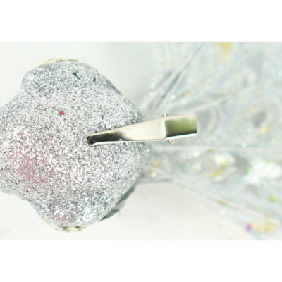 Pfau auf Clip Glitzer silberfarben 18 cm | 12 Stück